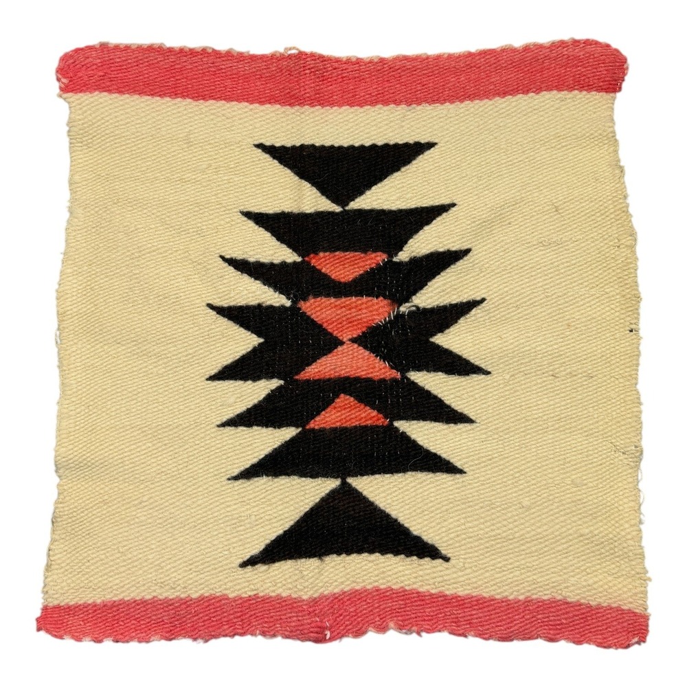 Vintage Navajo Handwoven Wool Textile Small Rug Geometric Southwestern 19x18.5